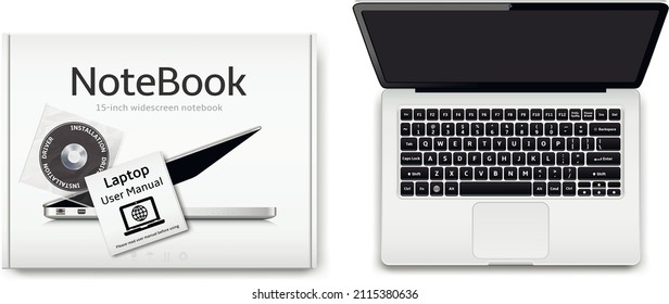 New notebook computer and box with installation driver disk and user manual
