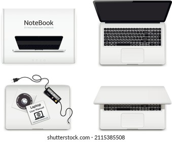 New notebook computer and cardboard box top view