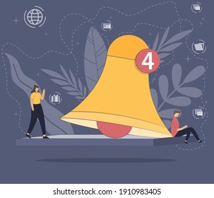 Neues Notifizierungskonzept, Vektorgrafik mit Menschen-Charakter. Gut für Webseiten, Banner, Präsentationen, soziale Medien, Dokumente, Karten, Plakate. Flaches Design, Vektorgrafik 