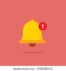 New notification flat design icon with a single unread message alert (number one) on a red circle. UI UX vector for apps and websites
