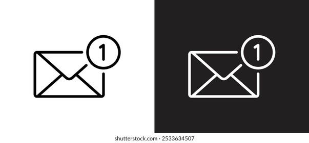 Nova linha de ícone de notificação e mensagem. Conceito de mídia social.  Ícone de notícias, nova notificação. Comunicação de notificação de bate-papo em mídia social. Ícone vetorial de conceito de mídia social em plano de fundo preto-e-branco. Editável 