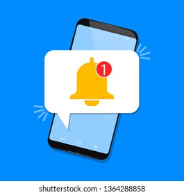 New notification in phone. New message. Vector illustration.