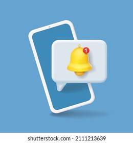 New Notification In Phone. Smartphone With Bell Icon. New Message. Vector Illustration.