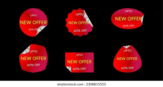 New offer. Up to 60% off. Vector metallic banner set for stickers, tags and labels. Louis George Café Bold font