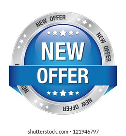 new offer blue silver button isolated background