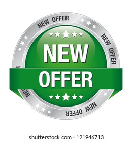 new offer greensilver button isolated background