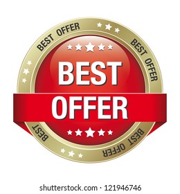 new offer red gold button isolated background