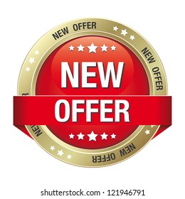 new offer red gold button isolated background
