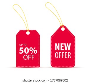 New Offer Sale Tag. Red ribbon Banner isolated on white background. Vector label or badge
