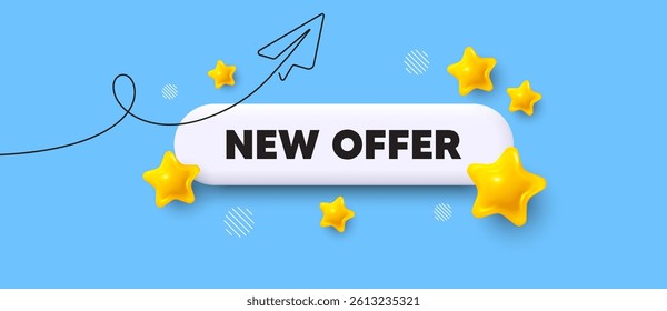 New offer search bar. Share plane line icon. New offer. Special price sign. Advertising Discounts symbol. Search button with 3d stars. Vector