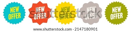 New offer starburst icon callout sticker set. Color tag badge for advertising new product or sale discount vector illustration isolated on white background Stock photo © 