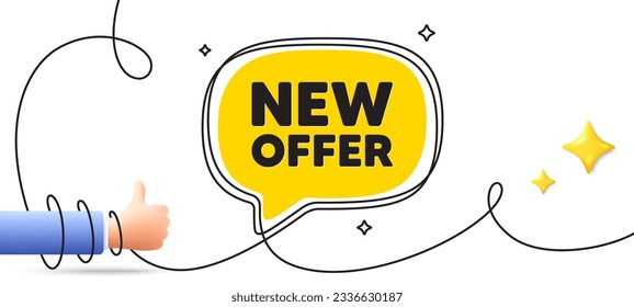 Nueva etiqueta de oferta. Banner continuo de arte en línea. Señal de precio especial. Símbolo de descuentos publicitarios. Nuevo fondo de la burbuja del discurso de la oferta. Icono de 3d envuelto. Vector