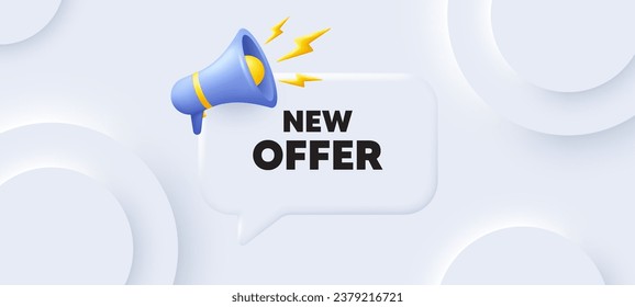 New offer tag. Neumorphic 3d background with speech bubble. Special price sign. Advertising Discounts symbol. New offer speech message. Banner with megaphone. Vector