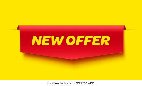 New Offer Tag. Red Discount Label Isolated on Yellow Background. Vector Illustration