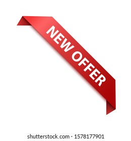 New Offer Tag. Red ribbon Banner isolated on white background. Vector label 