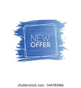 New Offer text with a background brush watercolor and square frame