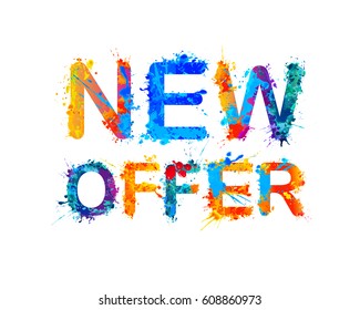 New offer. Vector watercolor splash paint inscription