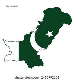 Mapa oficial Nuevo de Pakistán incluyendo la región de Cachemira con una bandera en el interior sobre fondo blanco