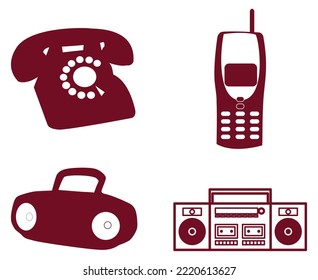 new and old generation types of telephone,mobile,radio and tape recorder vector illustration