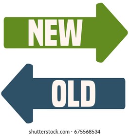 New and Old Green and Blue Arrow Signs, Vector Illustration. 