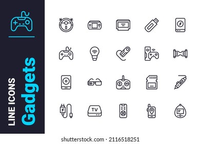 New And Old Media Devices Icons Set Vector Illustration. Gadgets To Easy Life Line Icon. Modern Technology And Development Concept