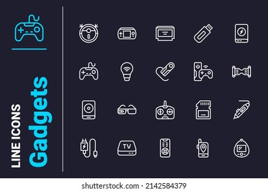 New And Old Media Devices Icons Set Vector Illustration. Gadgets To Easy Life Line Icon. Modern Technology And Development Concept