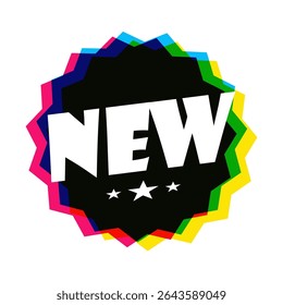 " New " on on black star shape with color shift
