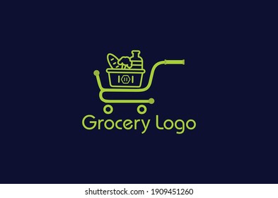 new online eco green grocery store logo design idea template,new grocery logo,store logo,basket logo,shopping logo