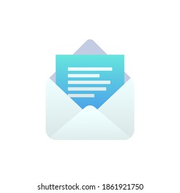 New open message flat icon, Mobile Email, New e-mail sign. White open envelope isolated. Social network, sms chat, spam, incoming mail vector envelope symbol for web, landing design, app, advert.