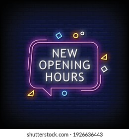 New Opening Hours Neon Signs Style Text Vector