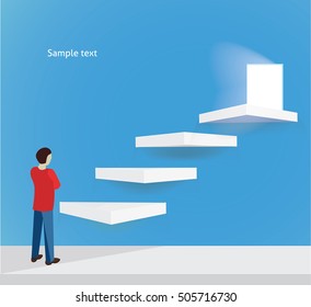 New opportunities concept vector background with businessman standing in front of the ladder.