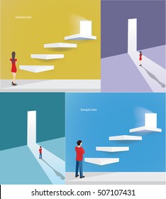 New opportunities concept vector background with businessman standing in front of a door or a ladder.