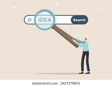 New opportunities, openness to new knowledge or science, searching for necessary information, search engine optimization, searching for ideas on Internet, man looking for creative idea on the Internet