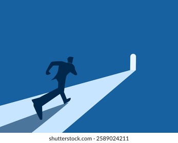 New Opportunity, Avoid Problems, Businessman Running To The Door Shining Light