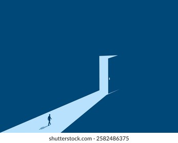 New Opportunity, Man Walking To Big Door And Light