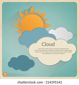 New orange sun with clouds vector design vintage and retro concept 