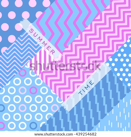New original summer print, abstract geometric pattern waves peas crankle line. Pink blue fabric card design poster. Stylish childish graphic unique trend  kaleidoscope, montage, coverlet, crazy quilt