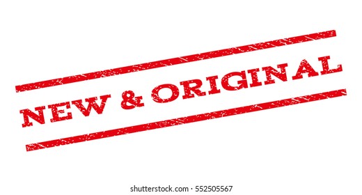 New & Original watermark stamp. Text tag between parallel lines with grunge design style. Rubber seal stamp with dust texture. Vector red color ink imprint on a white background.