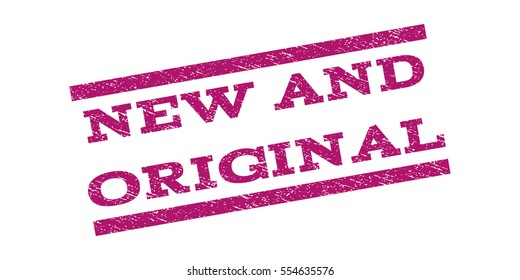 New and Original watermark stamp. Text tag between parallel lines with grunge design style. Rubber seal stamp with dust texture. Vector purple color ink imprint on a white background.
