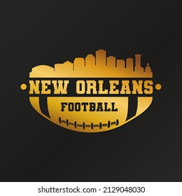 New Orleans American Football Gold Skyline City Silhouette Vector. Golden Design Style Icon Symbols. Sport America Ball.