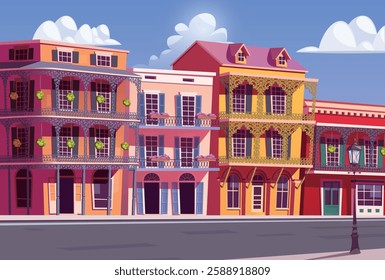 New Orleans bourbon street on French quarter vector illustration