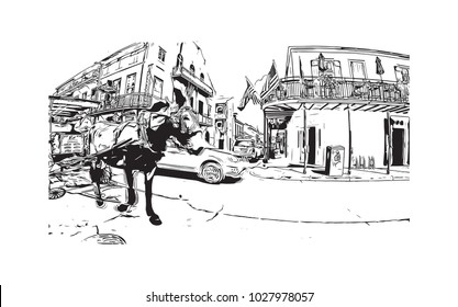 New Orleans City in Louisiana, USA. Hand drawn sketch illustration in vector.