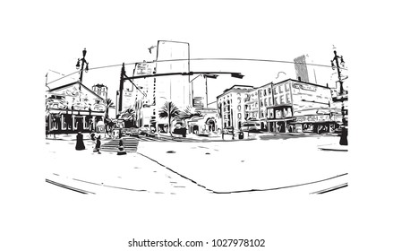 New Orleans City in Louisiana, USA. Hand drawn sketch illustration in vector.