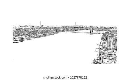 New Orleans City in Louisiana, USA. Hand drawn sketch illustration in vector.