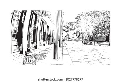 New Orleans City in Louisiana, USA. Hand drawn sketch illustration in vector.