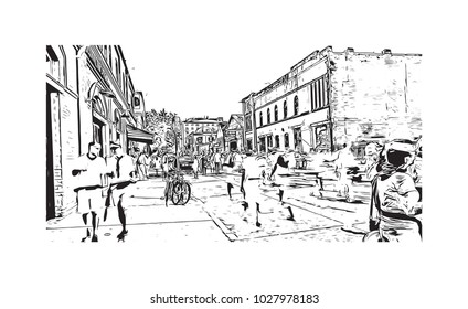 New Orleans City in Louisiana, USA. Hand drawn sketch illustration in vector.