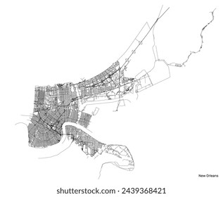 Stadtplan von New Orleans mit Straßen und Straßen, Vereinigte Staaten. Darstellung der Vektorkontur