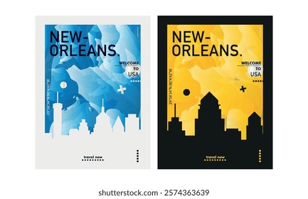 New Orleans city poster with abstract skyline, cityscape, landmark. USA, Louisiana state vector illustration layout for vertical brochure, website, flyer, presentation