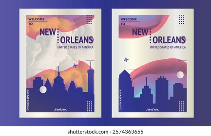 New Orleans city poster with abstract skyline, cityscape, landmark. USA, Louisiana state vector illustration layout for vertical brochure, website, flyer, presentation