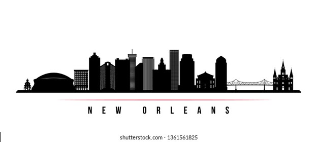 New Orleans city skyline horizontal banner. Black and white silhouette of New Orleans city, USA. Vector template for your design. 